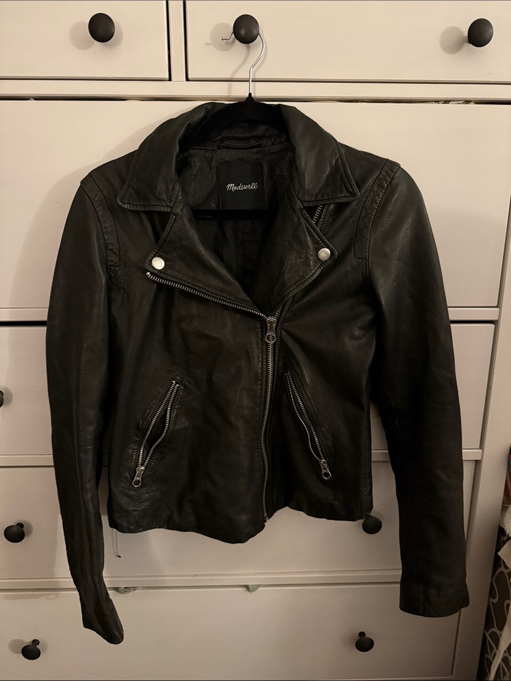 Madewell Washed Leather Motorcycle Jacket in BLACK